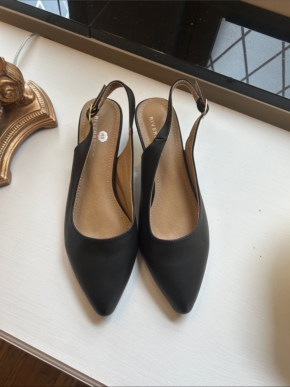 Black Pointed Slingback Mules